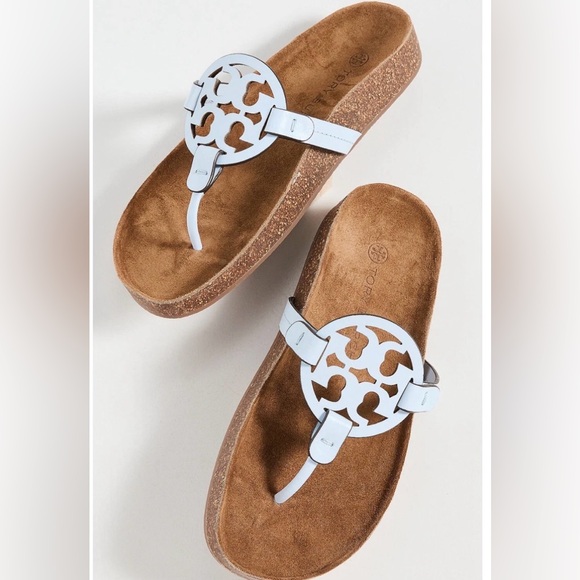 Tory Burch Shoes - Tory Burch Miller Pale Blue Logo Thong Sandals Sz 8 Comfort Orthotic Cork Sole